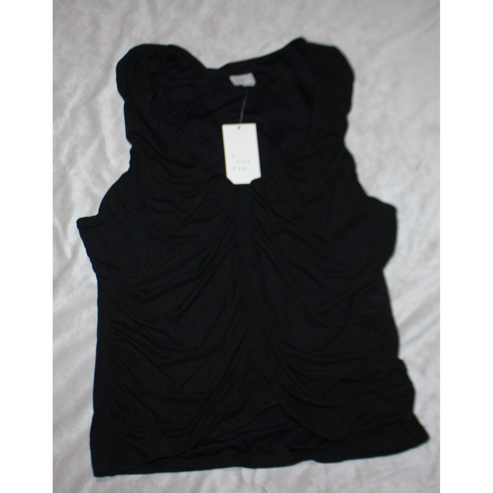 Women's Mesh Ruched V-Neck Tank Top-A New Day Black XXL NWT
